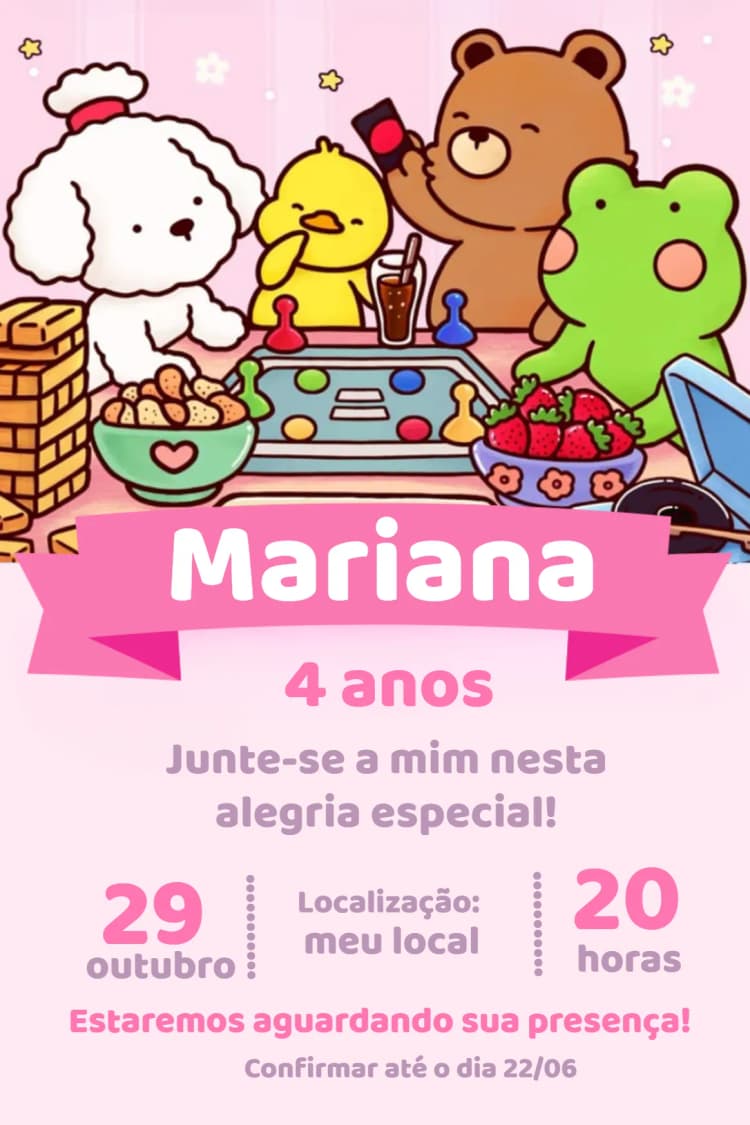 Invitación Bobbie Goods Animales – tema Cumpleaños Infantil colorido, divertido, infantil, animal, ilustraciones, lúdico
